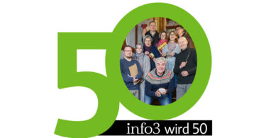 Info3 wird 50! Emblem der Geburtstagseinladung