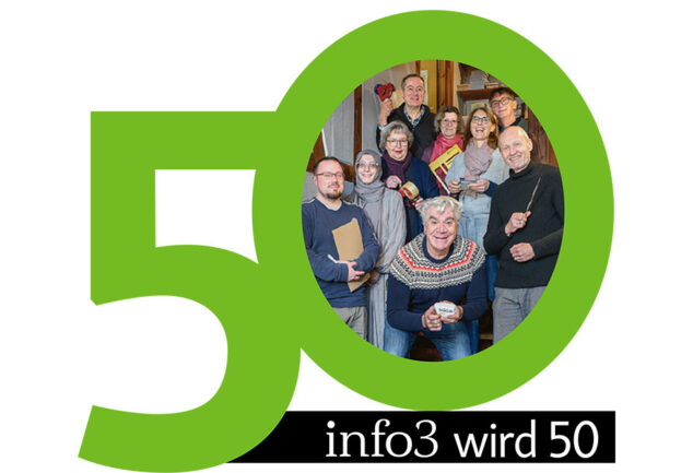 Info3 wird 50! Emblem der Geburtstagseinladung
